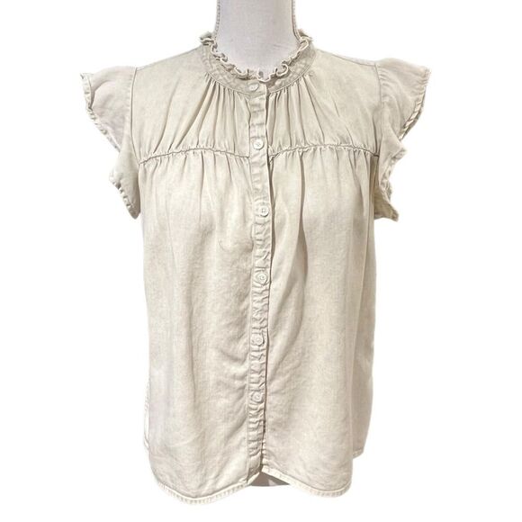 Rails Light Gray Ruffle Sleeve Top - Picture 2 of 14